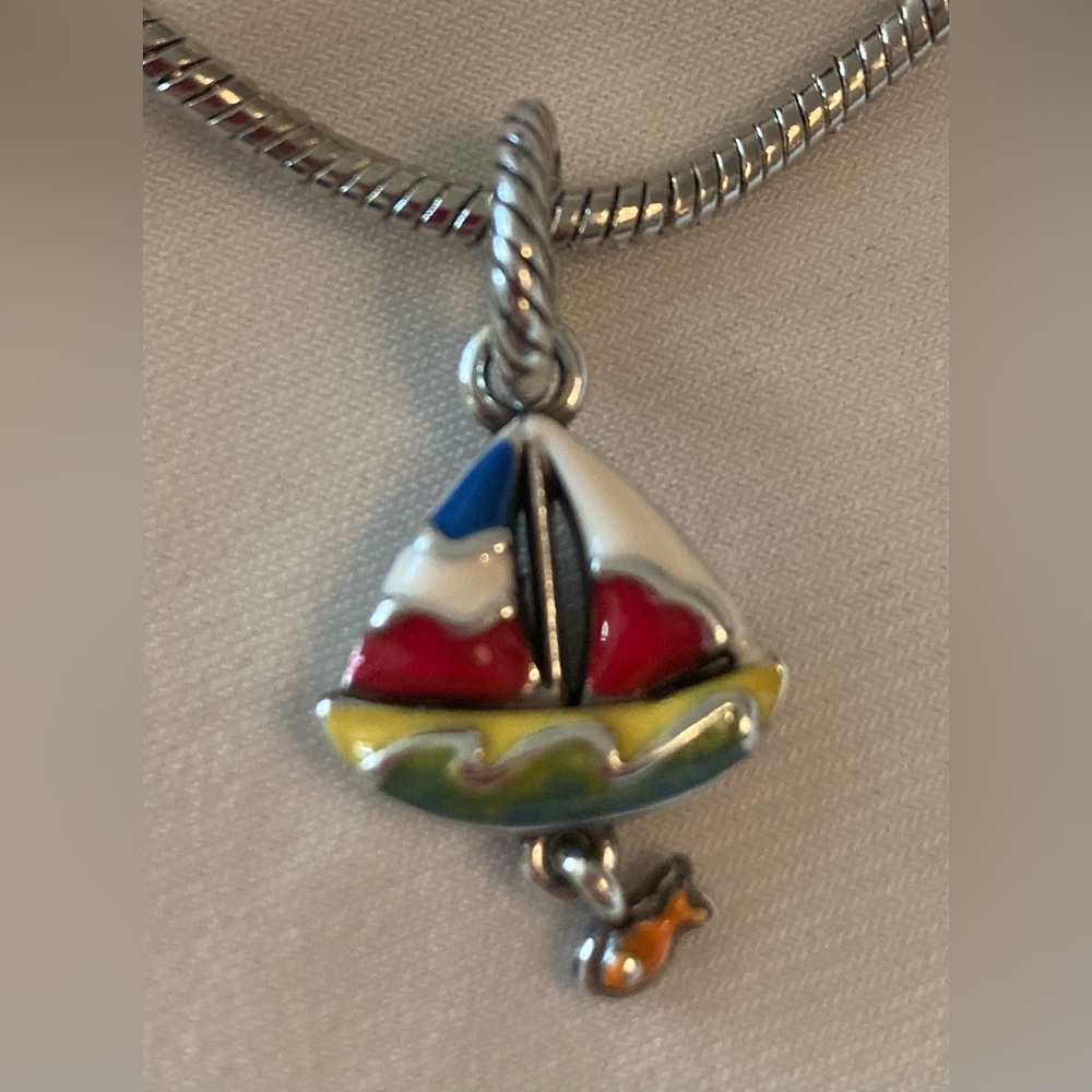 Pandora Style Nautical Bracelet with Single Colorful Sailboat Charm
